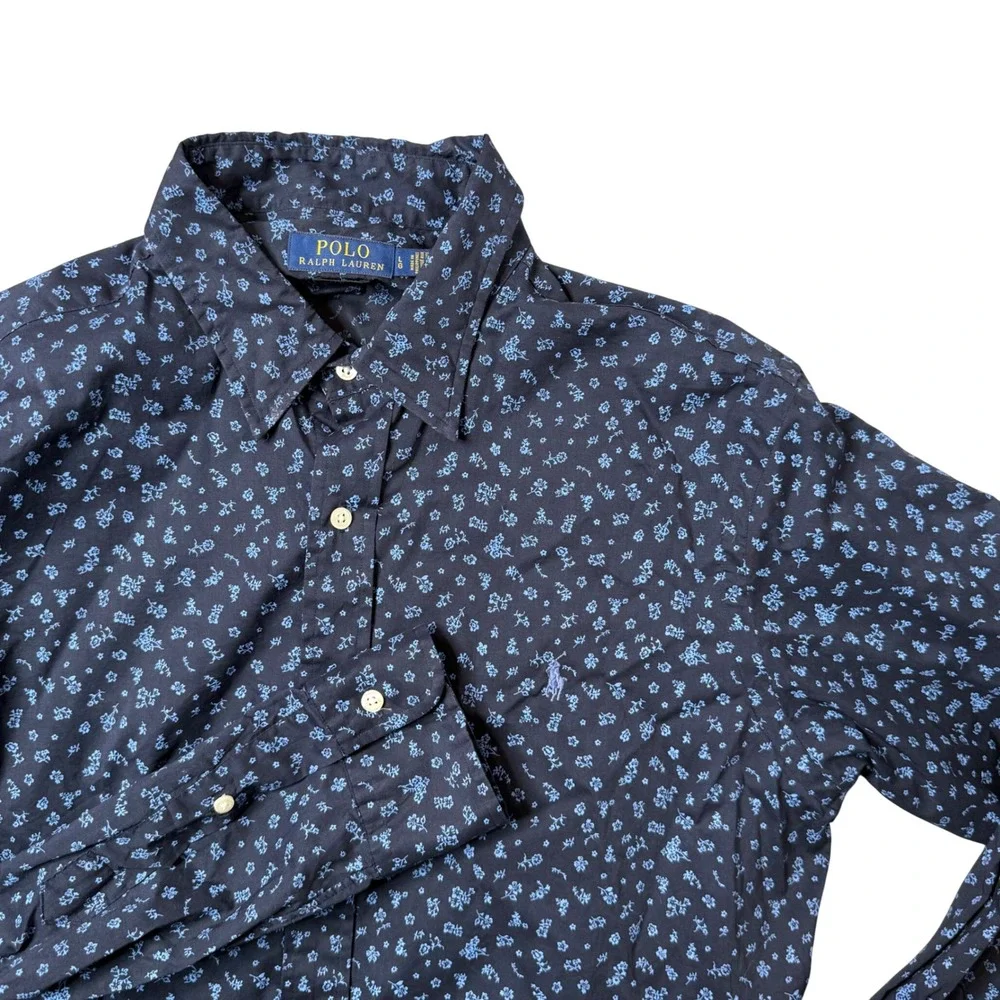 Polo Ralph Lauren Slim Fit All Over Floral Print Button Shirt Men L Blue‎ Pony